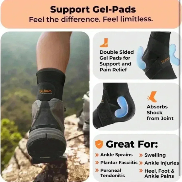 Ankle Brace with Adjustable Strap and 2X Gel Pad Ankle Support & Pain Relief NEW - Picture 2 of 12